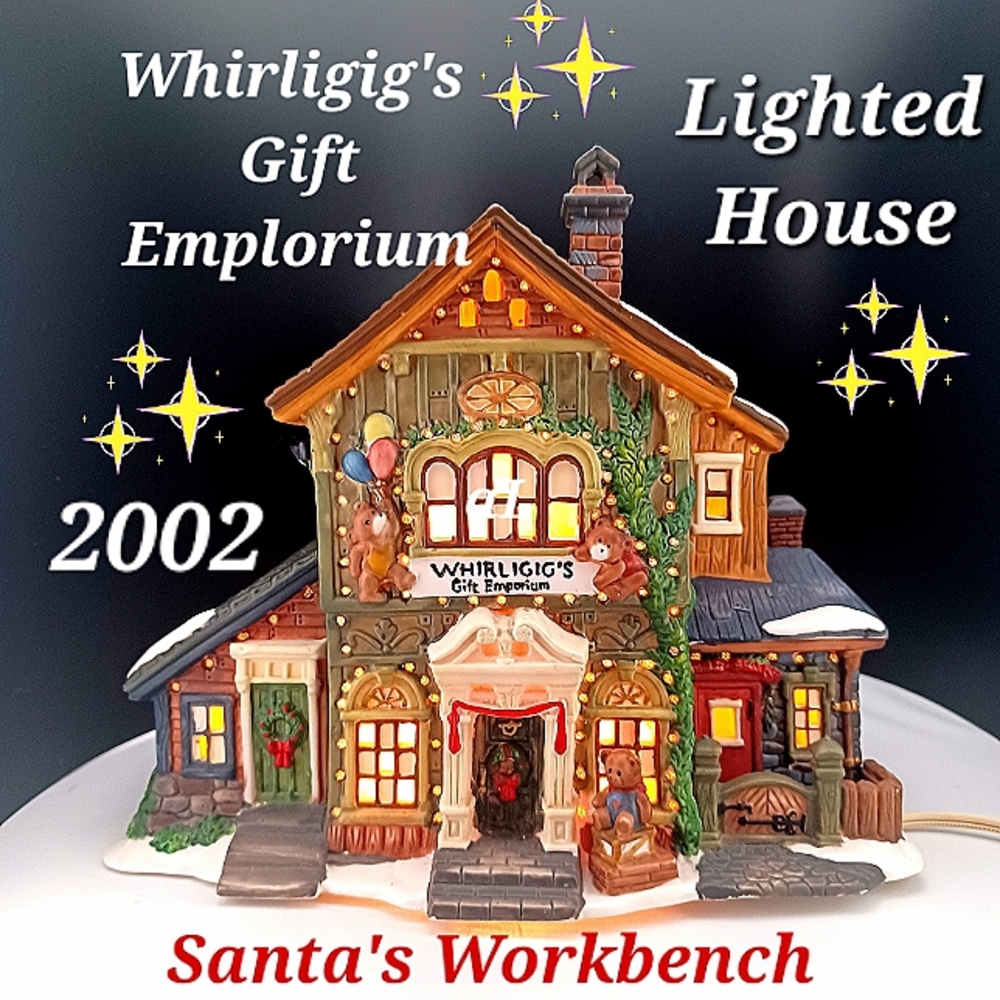 VINTAGE Whirligig Lighted House Santa's Workbench 2002
